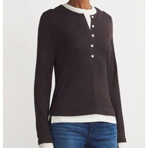 ME+EM Black Henley Top with White Trim